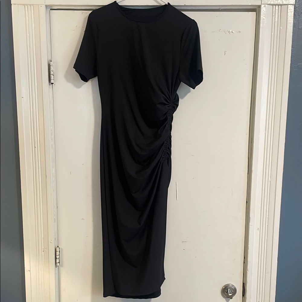 Amazon Black Ruched Sheath Midi Dress